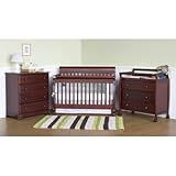 Kalani Three Piece Convertible Crib Nursery Set with Toddler Rail in Cherry Finish: White Kalani Three Piece Convertible Crib Nursery Set with Toddler Rail in Cherry Finish: White