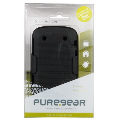 PureGear Black Shellster Hard Shell Protective Cover Snap On Case and Rubberized Belt Clip Holster Combo for RIM Blackberry Bold 9900 9930 Touch Cell Phone