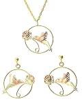 Beautiful Black Hills Gold Diamond-cut Hummingbird Earring and pendant Set
