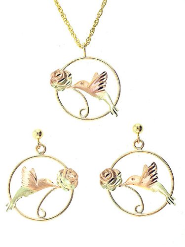 Childrens Toyshop  Jewelry : Beautiful Black Hills Gold Diamond-cut Hummingbird Earring and pendant Set