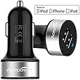 [Certified by Apple - Lifetime Warranty] ACEPower&reg; Dual USB Ports 3.4A Portable USB Car Charger for iPhone 5 5S 5C 4 4S,iPad 4 3 2,iPad mini,iPad air Battery Power Supply for All Apple Device, Galaxy, Cell Phones, Tablet, Android Devices, Portable Cigarette Lighter Plug, Mobile Travel Charging Station 12V Input (Lightning Cable/Adapter Not Included)- Premium MFI Quality (Black w. Silver Band)