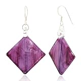 Sterling Silver Hand Blown Venetian Murano Glass Earrings Light Purple and Pink Diamond Shaped Fashion Fashion Jewelry for Women, Teens, Girls