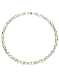 Sterling Silver 6-7mm White Freshwater Cultured High Lustre Pearl Necklace 18" Length with Corrugated Ball Clasp.