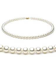 14k 6.5-7mm White Japanese Akoya Saltwater Cultured Pearl Necklace AAA Quality, 16 Inch Choker