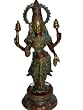 Goddess Lakshmi Idol Holding Two Lotus Flowers Brass Hindu Statue 17 Inch