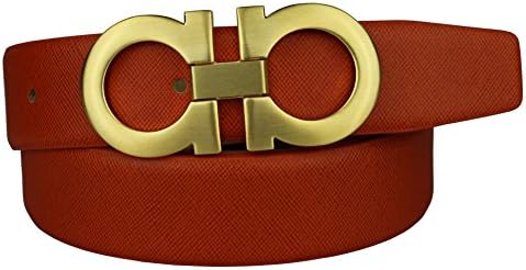 Bullk0 Men's 8 Smooth Gold Copper Buckle Orange Leather Belt 44-46inch