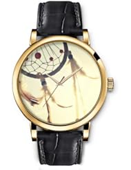 SPRAWL Aanalog Fashion Series Gold Ladies Watches of Genuine Black Leather Strap,Unique Wrist Watch for Women Girls Designed with Lucky charm