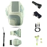 White Adjustable Deluxe Sportband / Workout Armband with Adaptable Neck Str ....