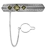 Sterling Silver Green Amber Filigree Classic Tie Pin