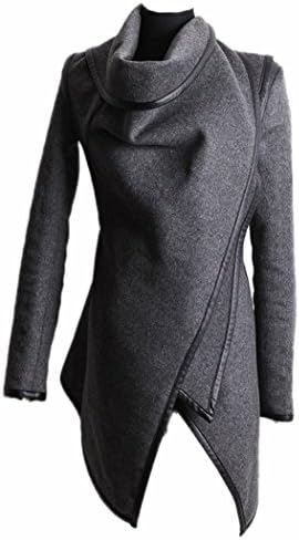 Women's Spliced Slim Fit Woolen Trench Coat Long Sleeve Irregular Hems Wind Coat