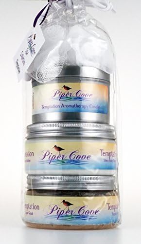 Piper Cove Temptation (Champagne la Crème) Spa Collection with Shea Body Butter, Sugar Scrub, Bath Pouf and Aromatherapy Candle
