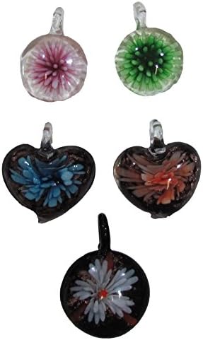 Shangri-La Nook Hand Blown Colorful Murano Glass Pendant Necklace 5 pcs Set