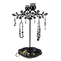 Cut Out Owl Tree Jewelry Stand with Tray Black Silhouette Cut Out Owl Tree Jewelry Stand with Tray Black Silhouette