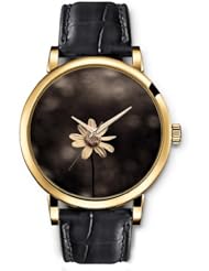 SPRAWL Aanalog Fashion Series Gold Ladies Watches of Genuine Black Leather Strap,Unique Wrist Watch for Women Girls Designed with yellow Daisy
