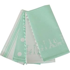 Buy Aqua and White Placemats with Eiffel Tower and Ball Fringe, Set of 4 by KTF now!