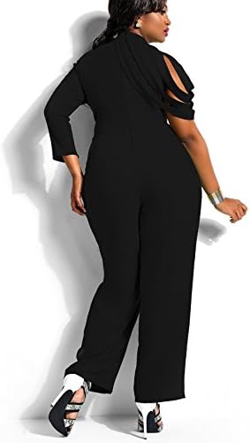 Sexy Women irregular sleeves chiffon Plus Size Jumpsuit Romper Clubwear (XL, black)