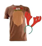 Reindeer T Shirt with Antlers- Christmas Costume Mens