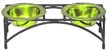 Platinum Pets 8oz Cat or Puppy Arched Double Diner Stand with Stainless Steel Pet Bowls in Lime