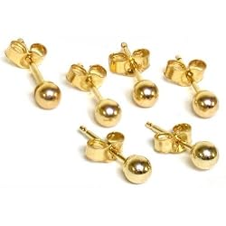 14K Gold 3mm Ball Earrings & Ear Backs 3 Pair