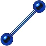 14 Gauge Blue Anodized Titanium Barbell Tongue Ring