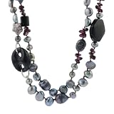 Dyed Pearl Necklace with Black Onyx and Gemstone