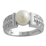 Freshwater Cultured Pearl & 0.10 Ctttw Diamond 14 Karat White Gold Ring Size 7