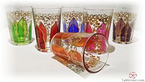 Table Rose 706-I-6046 Set Of 6 Moroccan Tea Glasses Wine Tumblers Traditional Bab Painting - 6 oz