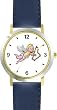 Angel Playing Harp - Cherub, Angel or Cupid Theme - WATCHBUDDY&reg; DELUXE TWO-TONE THEME WATCH - Arabic Numbers - Blue Leather Strap-Size-Large ( Men's Size or Jumbo Women's Size )