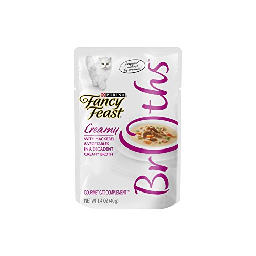 Purina Fancy Feast Broths for Cats, Creamy, With Mackerel and Vegetables, 1.4-Ounce Pouch, Pack of 16