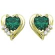 14K Yellow Gold Chatham Created Emerald and Diamond Heart Earrings