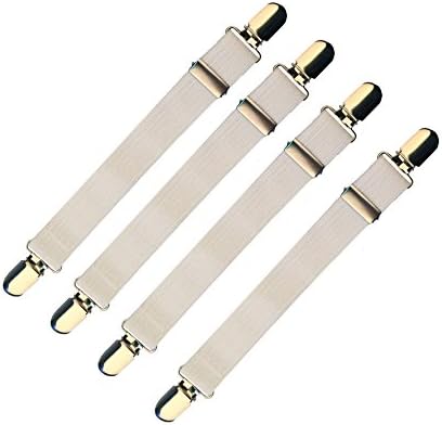 Bed Sheet Suspenders Holder Straps Clips Fasteners WITH METAL ADJUSTERS | Nickel Plated Clamps with Fabric Protector | Perfect Fitted Bed Sheet Fastening System! / White, 100-Pack (400 pcs)