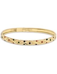 Children / Teen 14k Yellow Gold Flexible Bangle Beautifully Designed w/ Enamel Poco Dots 4.9mm Wide