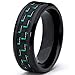 Black Titanium Wedding Band Ring with Black and Green Carbon Fiber inlay, Comfort fit 8mm, Sizes 7 to 13