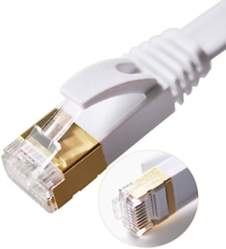 Vandesail® Cat7 Rj45 Ethernet LAN Networking Cable High Speed Computer Router Gold Plated Plug STP Wires Professional Gold Headed Network Cable High Speed Premium Quality Cat Seven / Patch / Ethernet / Modem / Router / LAN (50-meters-164feet-white Oblate)