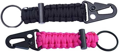 Paracord Survival Keychain with Fire Starter by Harsh Duty โ Military Grade 7 Strand 550 Lb Paracord โ Premium Quality Outdoor Gear โ Ultralight Backpacking & Adventure Camping (Black & Pink)