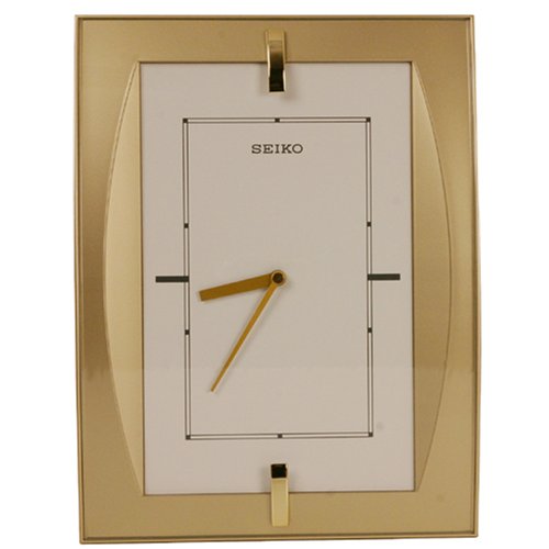 Seiko Wall Clock Gold Tone Metallic Case Curved Glass Crystal QXA270GRH