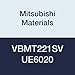 Mitsubishi Materials VBMT221SV UE6020 Carbide VB Type Positive Turning Insert with Hole, Unstable Cutting, Coated, Rhombic 35?, 0.25" IC, 0.125" Thick, 0.016" Corner Radius, SV Breaker (Pack of 10)