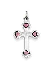 Sterling Silver Pink Enameled Budded Cross Charm