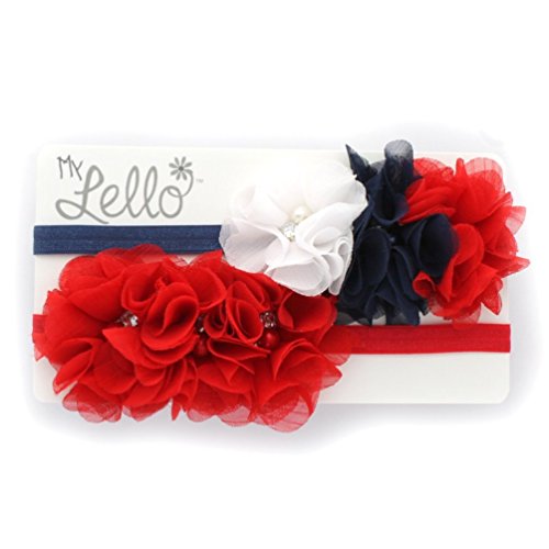 My Lello Infants Chiffon Fabric Beaded Flower Lined Stretchy Elastic Headbands Pair
