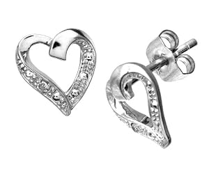 9ct White Gold Diamond Heart Earrings