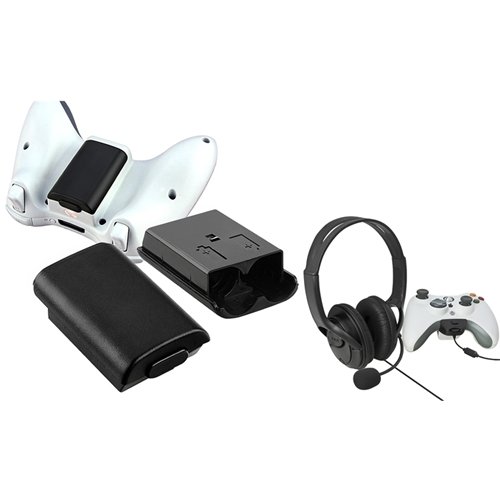 eForCity Black Wireless Controller Battery Shell Pack + Headset W/Mic Compatible with Xbox 360