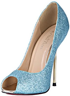E FILLE PATRE Women's dysmetriad Thin High Heel Red Bottom Pumps Light Blue 10.5 M US