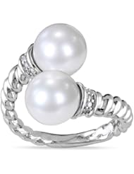 Sterling Silver 8.0-8.5mm Freshwater Cultured Pearl and Diamond Ring (0.05 cttw, G-H Color, I2-I3 Clarity)