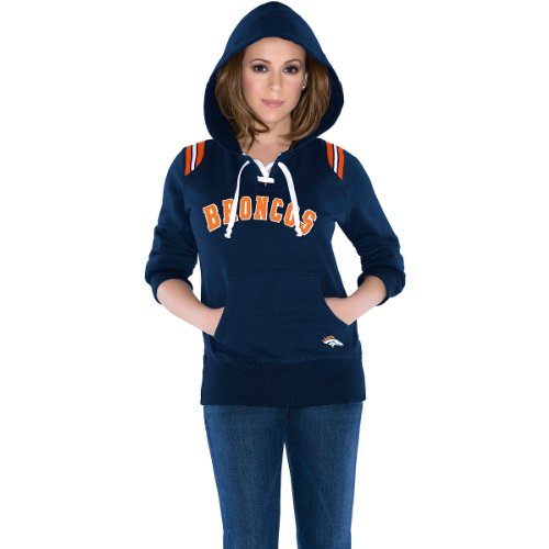 NFL Women's Denver Broncos Lace Up Hoody (Navy, Small)