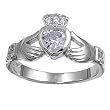 Sterling Silver Ring - Claddagh - Clear CZ - 10 mm x 3 mm, Sizes 4-10