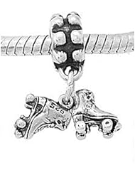 Sterling Silver Small Pair of Roller Skates Dangle Bead Charm