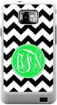 Black Chevron Zigzags & Green Circle Monogram Personalized Custom Best Plastic Case for Samsung Galaxy s2 ,Black or White for Choice