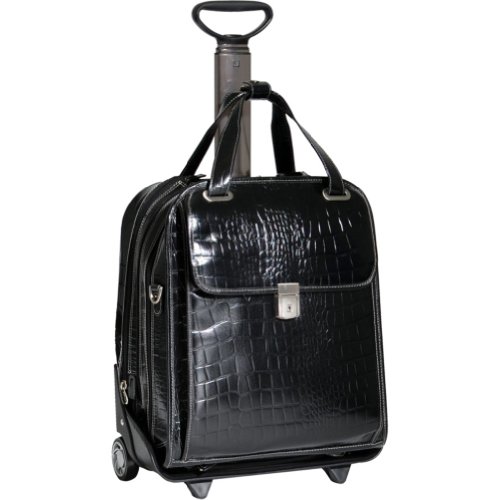Siamod 35325 Novembre Vertical Italian Leather Ladies Wheeled Detachable Laptop Case (Black)