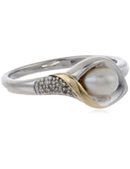 S&G Sterling Silver and 14k Yellow Gold Freshwater Cultured Pearl and Diamond Calla Lilly Ring, Size 7