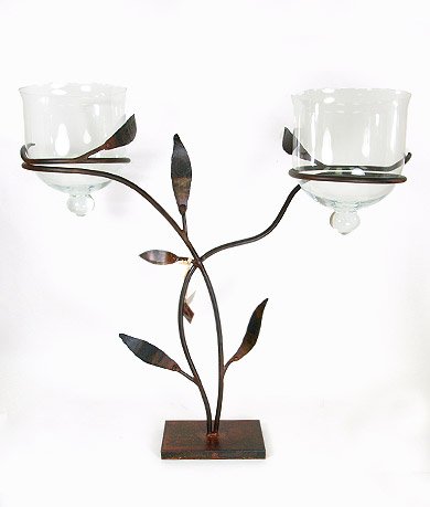 Passion Leaf Candelabra with Glass Hurricanes